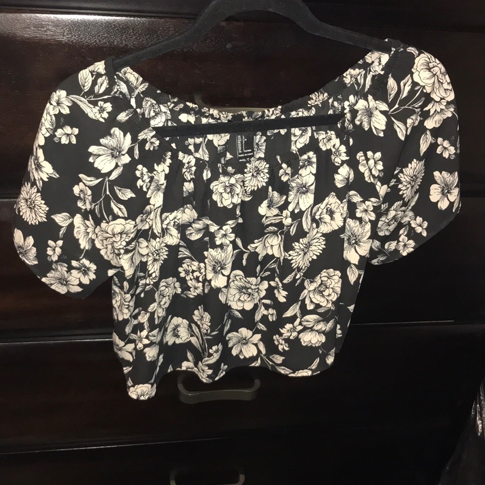 black and white floral off the shoulder top